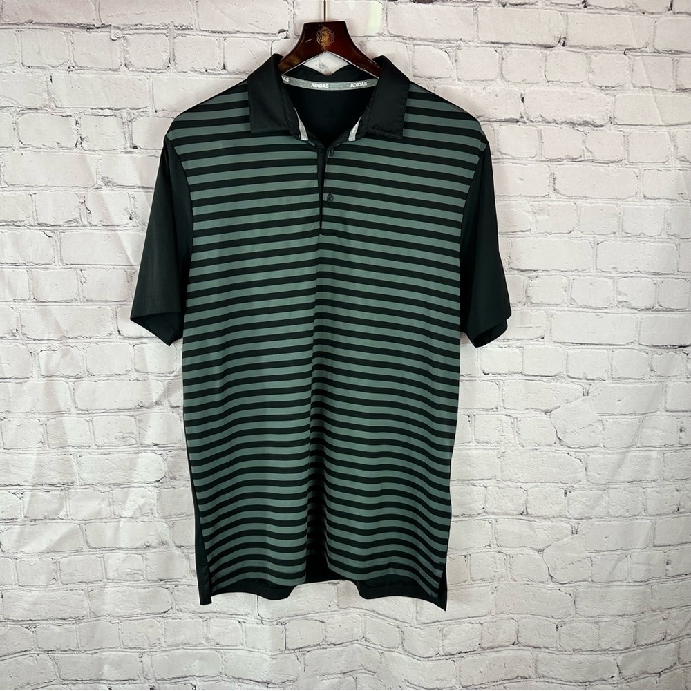 adidas Black Gray Striped golf activewear Polo Shirt mens S AD4001 preppy sporty
